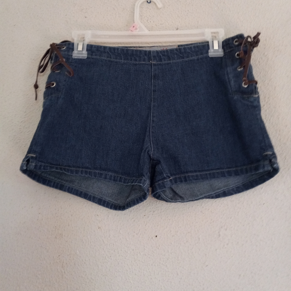 High-Rise Lace-Up Denim Shorts - Blue 5/6 Vintage